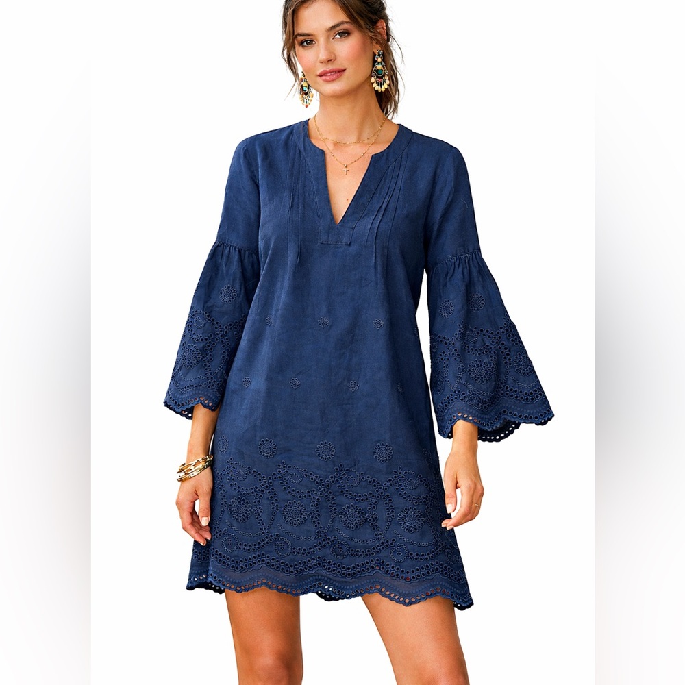 Anthropologie Navy Blue Eyelet Mini Dress